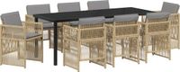 vidaXL Tuin Eettafel Set 9-delig Beige Gepoedercoat Staal
