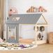 Fortuna Lai lit enfant lit maison 90x200 avec protection anti-chute et sommier à lattes, lit enfant en forme de maison, bois de pin massif - lit maison enfant, garçon, fille, lit enfant, lit au sol, naturel + gris