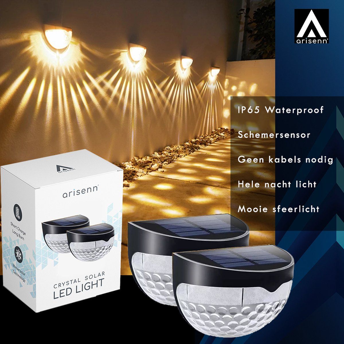 ARISENN Solar HalfMoon Buitenlamp - SET 2 - IP65 Waterdicht - Warm Wit