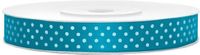 Satijnen sierlinten met witte stippen 1,2 cm/12 mm x 25 meter turquoiseblauw