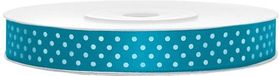 Satijnen sierlinten met witte stippen 1,2 cm/12 mm x 25 meter turquoiseblauw