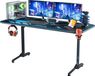 Bureau gaming 160 cm, bureau informatique ergonomique en forme de T avec grand tapis de souris, bureau en bois 160 x 75 x 75 cm, avec porte-gobelet, crochet pour casque, support gaming, trous pour passage de câbles