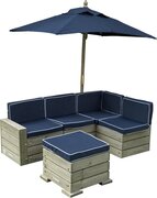 KidKraft 20176 Outdoor Sectional, Ottomaanse & Paraplu Set - Barnwood Grey & Navy