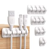 Syncwire Kabelclips, snoerorganiser/beheer, zelfklevend USB-kabelhoudersysteem voor het organiseren van snoeren, ideaal thuis, kantoor, auto, nachtkastje, bureauaccessoires, 5 stuks (wit)