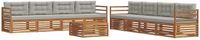 vidaXL - Bank loungeset - 8 zitplaatsen - Acacia hout - Naturel en lichtgrijs