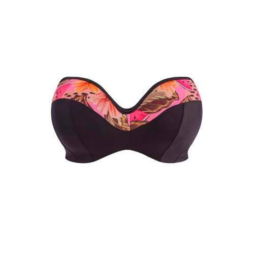 Elomi Elomi +size niet-voorgevormde strapless bandeau bikinitop Cabana Nights zwart/roze