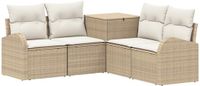 vidaXL Bankstel 5-delig Beige en Crème Wit Poly Rattan en Staal