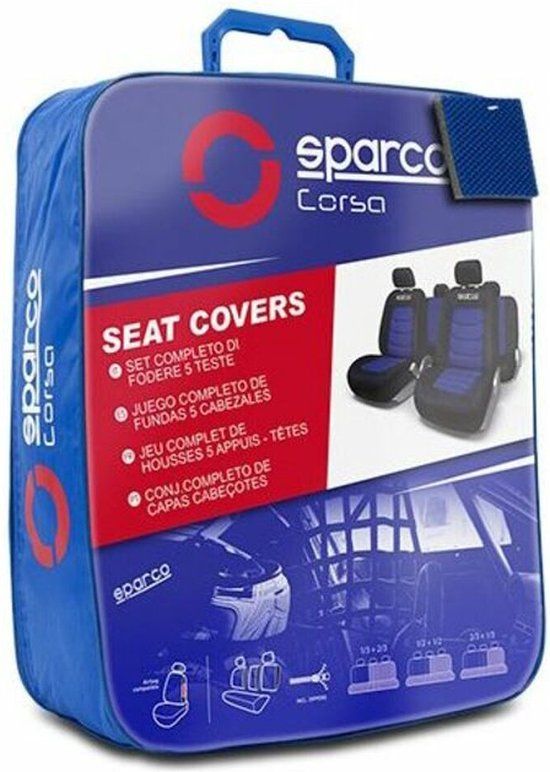 Sparco Stoelhoezenset Zwart / Blauw (11-delig) (ook geschikt voor Side-Airbags)