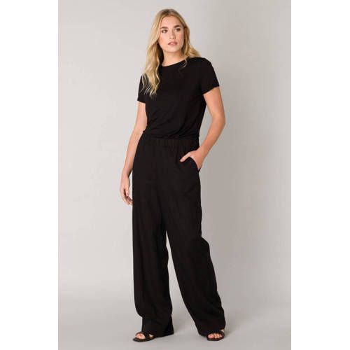 Base Level Yul Linen Blend Loose Fit Trousers - Black