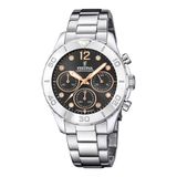 Festina F20603/6 Dames Horloge - Chronograaf - Mineraalglas - Roestvrijstaal/Staal - Zilverkleurig - Ø 39 mm - Quartz - Vouw/Vlindersluiting