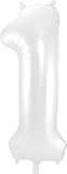 Folat Cijfer 1 Wit Metallic Mat - 86 cm