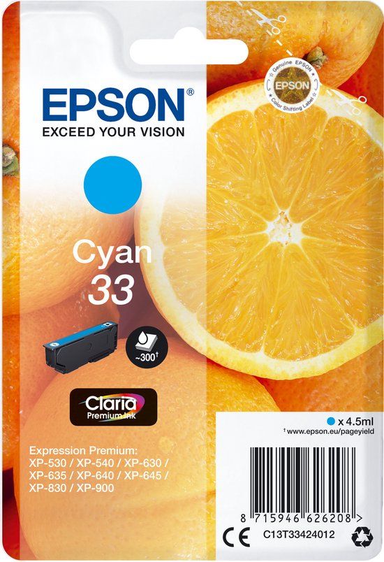Epson 33 Cyaan inktcartridge - Origineel