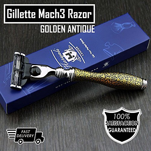 Haryali London Mannen scheren Mach3 razor met gouden antiek geïnspireerd handvat | Perfect voor nat scheren en dagelijks leven > een cadeau voor hem