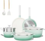 Set de casseroles et poêles sans marque, antiadhésif - 16 pièces, ustensiles de cuisine en céramique pour une cuisine saine, incluant poêles et casseroles