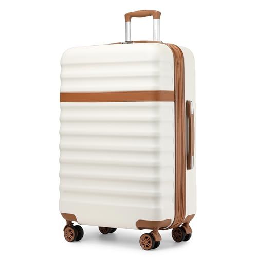 Kono Carry On Koffer ABS+PC Hardshell Lichtgewicht Reizen Cabine Bagage met TSA Slot Spinner Wielen, Crème/Bruin, Large-28 inch
