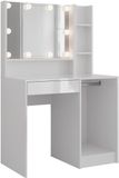 Vicco Table de maquillage avec lumière Sherry, Blanc/Blanc Laqué, 89,8 cm avec miroir