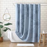 Peri Home Douchegordijn van 100% katoen voor badkamer, 183 x 182 cm, blauwe retro rol