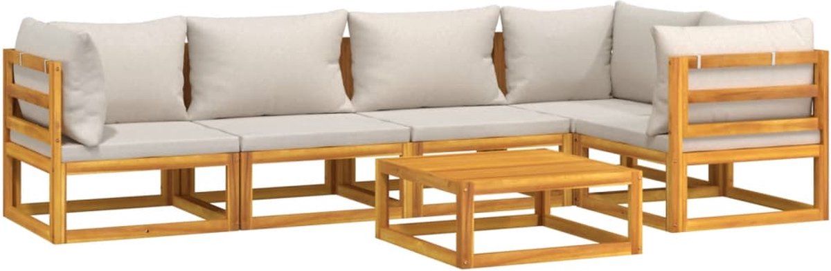 vidaXL 6-delige Loungeset met lichtgrijze kussens massief hout - bruin