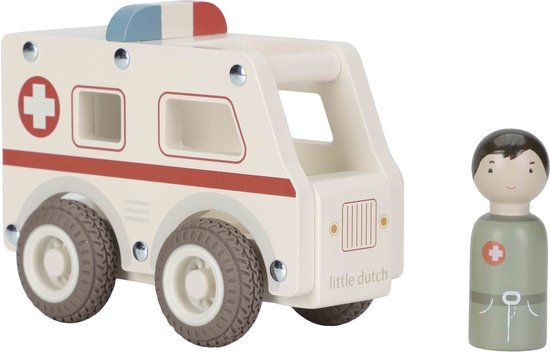Little Dutch houten ambulance speelgoedauto met houten figuur
