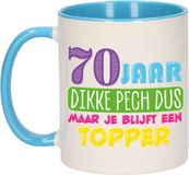 Bellatio Decorations mok 70 jaar - blauw - dikke pech dus - 300 ml - keramiek