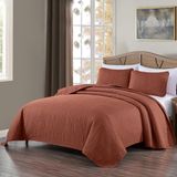 Chezmoi Collection Austin Queen Bedsprei Set 3-delige Pinsonic Gewatteerde Oversized Sprei Coverlet Set, Queen, Terracotta