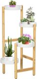 Outsunny Bloemenkraam Bamboe 28x28x80cm Natuurlijk hout