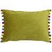 Riva Paoletti Fiesta rechthoekige kussenhoes - bamboegroen - veelkleurige pomponranden - faux fluweel - omkeerbaar - ritssluiting - 100% polyester - 35 x 50 cm