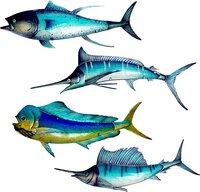 Eurocatch Big Game Wanddecoset - 4 stuks - 110cm - 3-D Metaal en Glas - Kunst - Cadeau