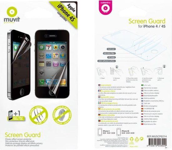 Muvit MUSCP0214 displaybeschermfolie (1 geheime en 1 glanzende anti-vingerafdruk) voor iPhone 4/4S, 2 stuks