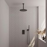 Brauer Black Carving Thermostatische Regendoucheset Inbouw - Hoofddouche 30 cm - 3 Weg - Handdouche Staaf - Doucheslang - Wandaansluitbocht - Mat Zwart