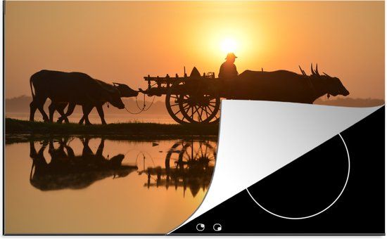 KitchenYeah® Inductie beschermer 77x51 cm - Koe - Kar - Boer - Inductiebeschermer - Inductiemat - Inductieplaat mat