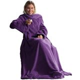 CelinaTex Tv-deken knuffeldeken met mouwen en voettas XL 170 x 200 cm paars koraal fleece sprei microvezel