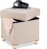 Relaxdays Poef met opbergruimte - stof - 40 x 38 x 38 cm - beige