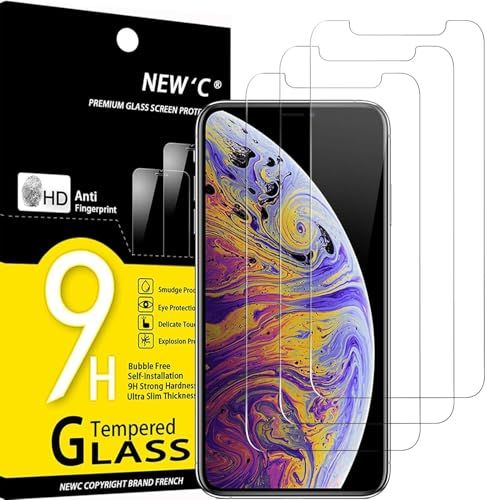 NEW'C 3 Stuks, Screen Protector voor iPhone XS Max, iPhone 11 Pro Max (6.5 Inch), Gehard Glass Schermbeschermer Film 0.33 mm ultra transparant, ultra resistent