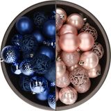 Bellatio Decorations Boules de Noël assorties - 74 pièces - bleu cobalt et rose clair - 6 cm - plastique