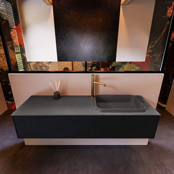 Mondiaz ERIN 150cm badmeubelset onderkast Urban Dark grey met 1 lade + Wastafel RIDGE rechts 1 kraangat