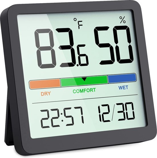 YUCONN Hygrometer - Luchtvochtigheidsmeter - Digitaal Weerstation - Binnen - Zwart