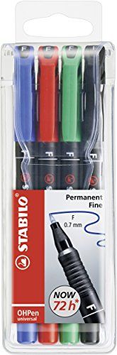 STABILO OHPen universal Overheadstift - permanent fijn - 4 stuks - groen, rood, blauw, zwart