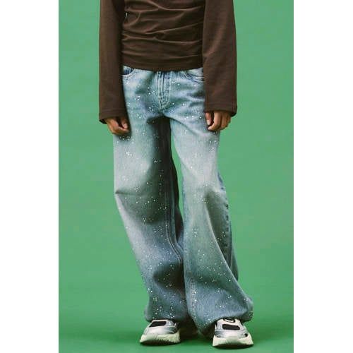 NAME IT KIDS NKFBELLA wide leg jeans met print - blauw