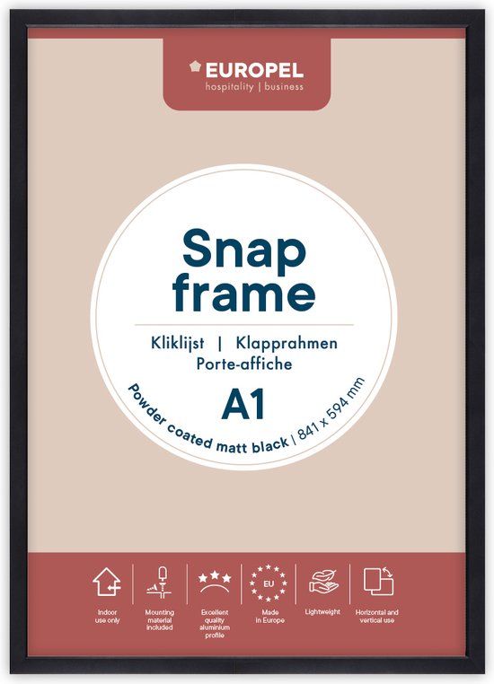 Europel Kliklijst Posterlijst A1 Mat Zwart