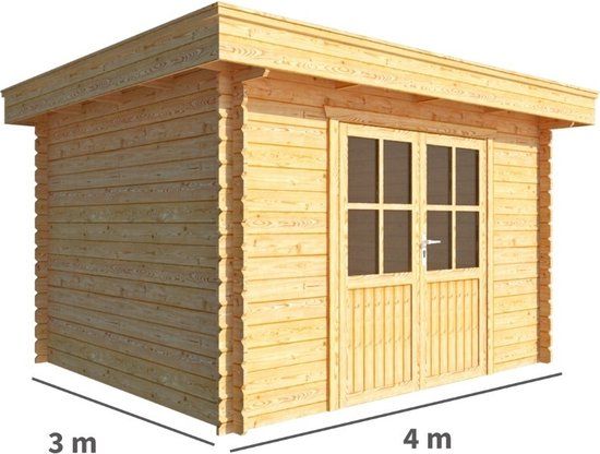 Merkloos Tuinhuisje Blokhut Lisa 400 cm bij 300 cm diep Plat dak bruin