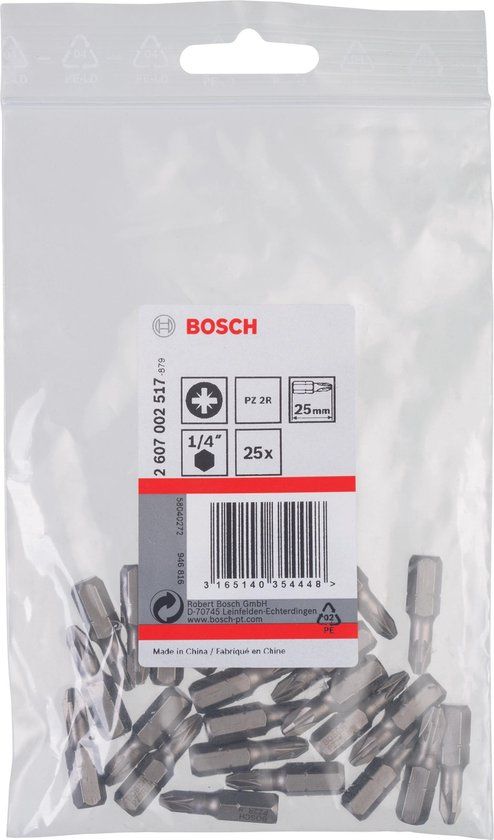 Bosch PZ2R 25mm Pozidriv Bit - 25 Pieces