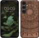 kwmobile Samsung Galaxy S24 FE hoesje van hout met bumper in donkerbruin Indian Sun design
