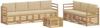 vidaXL - Bank loungeset, 4 zitplekken, wit en beige, acacia hout