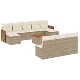 vidaXL Ensemble de jardin 11 pièces avec coussins, polyrotin, beige