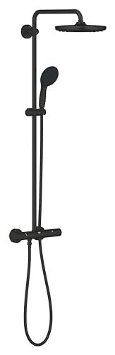 GROHE Vitalio Start System 250 douchezuil met thermostaatmengkraan, ronde hoofddouche 25 cm, 1 straal, ronde handdouche 11 cm, 2 stralen, slang 1,75 m, waterbesparend, matzwart, 266782431