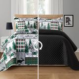 Elegant Comfort 3-delige vakantie rustieke geruite patchwork omkeerbare quilt - zachte sprei met bijpassende kussenslopen, zwaar premium stiksels het hele seizoen gewatteerde sprei - Queen, bos