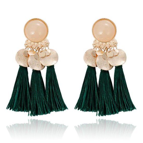 Deja Jewels Tassel Oorbellen met Elegante Steen - Groen