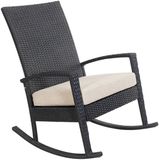 Ogarden Luna Rocking chair - Schommelstoel buiten - Zwart poly rattan - Kaki Kussen