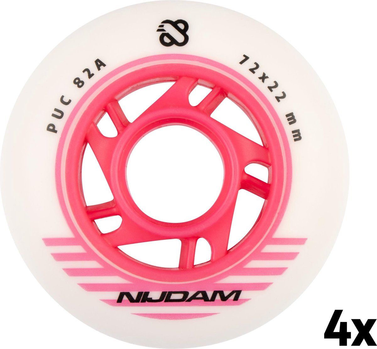 Nijdam Inline Skate Wielen Set - 72x22 mm - 4st - White - Wit/Roze/Zwart